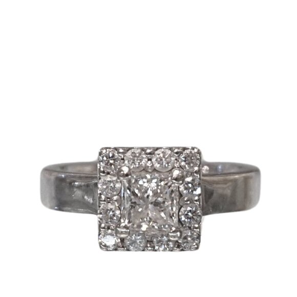 Certified Natural Diamond Princess Cut Halo Diamond Ring - Picture 1 of 3